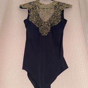 Ladies Leotard black and gold elegant pattern all back out